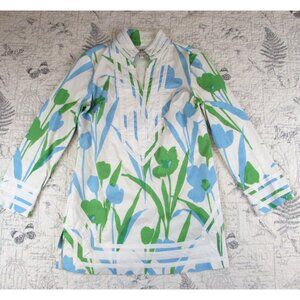 EUC Elizabeth McKay Heavy stretch cotton tunic top floral preppy coastal M